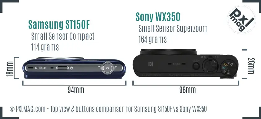 Samsung ST150F vs Sony WX350 top view buttons comparison Samsung ST150F vs Sony WX350 top view buttons comparison