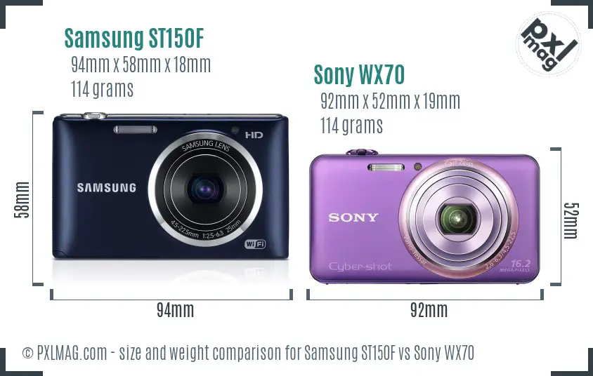 Samsung ST150F vs Sony WX70 size comparison