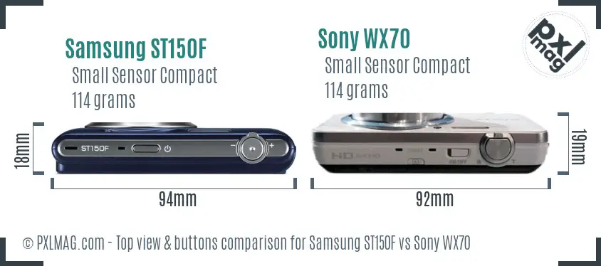 Samsung ST150F vs Sony WX70 top view buttons comparison