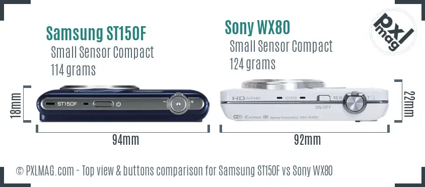 Samsung ST150F vs Sony WX80 top view buttons comparison