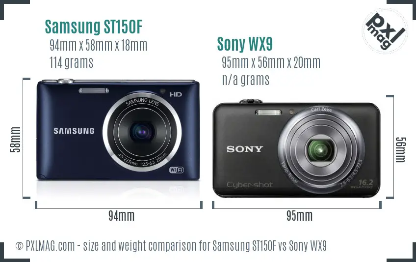 Samsung ST150F vs Sony WX9 size comparison