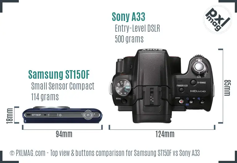 Samsung ST150F vs Sony A33 top view buttons comparison Samsung ST150F vs Sony A33 top view buttons comparison