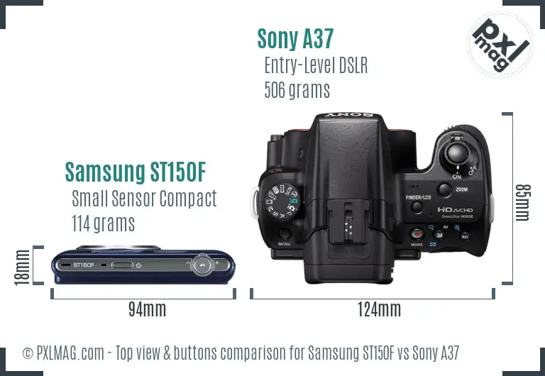 Samsung ST150F vs Sony A37 top view buttons comparison Samsung ST150F vs Sony A37 top view buttons comparison