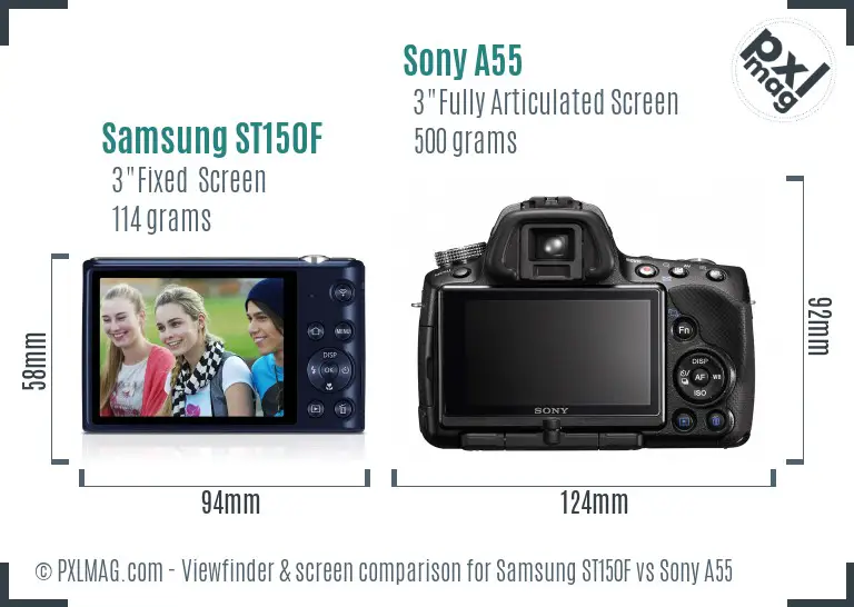 Samsung ST150F vs Sony A55 Screen and Viewfinder comparison