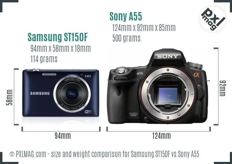 Samsung ST150F vs Sony A55 size comparison
