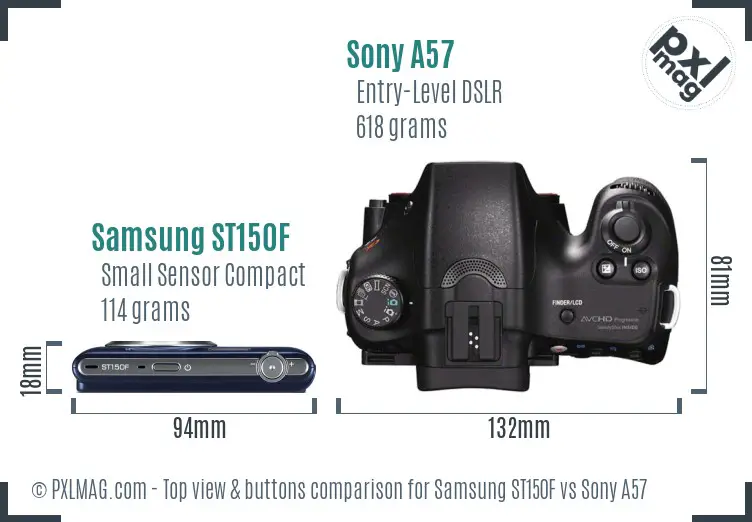 Samsung ST150F vs Sony A57 top view buttons comparison Samsung ST150F vs Sony A57 top view buttons comparison