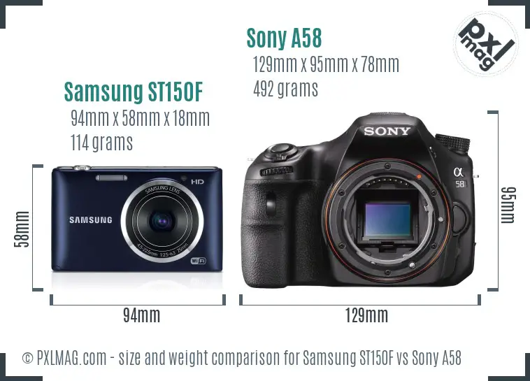 Samsung ST150F vs Sony A58 size comparison