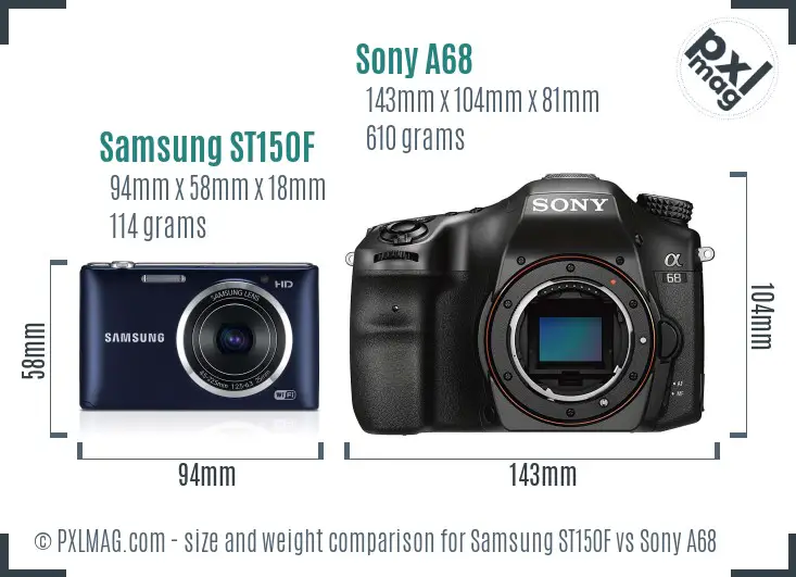 Samsung ST150F vs Sony A68 size comparison