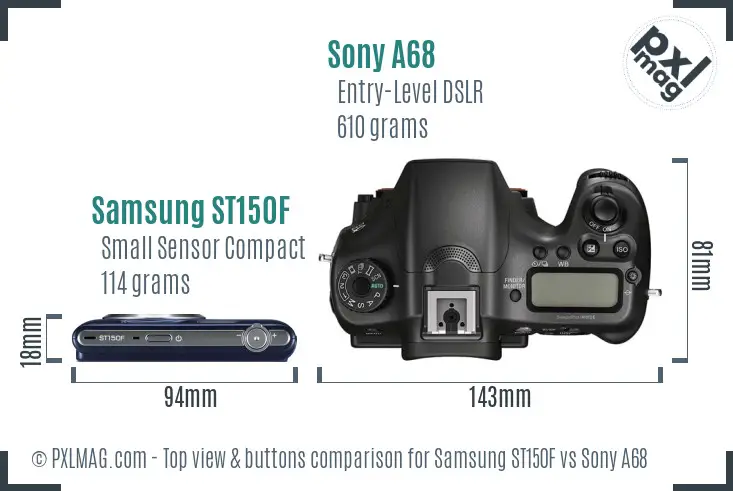 Samsung ST150F vs Sony A68 top view buttons comparison