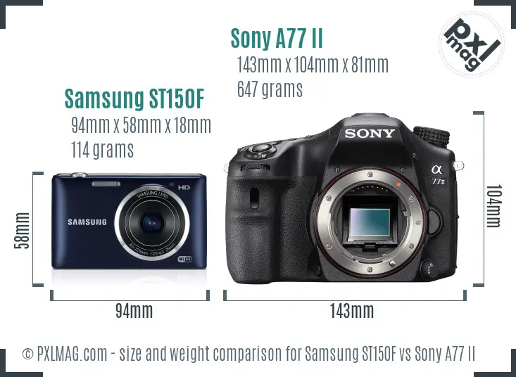 Samsung ST150F vs Sony A77 II size comparison