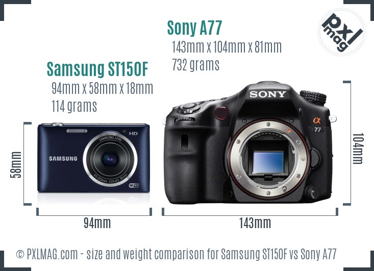 Samsung ST150F vs Sony A77 size comparison