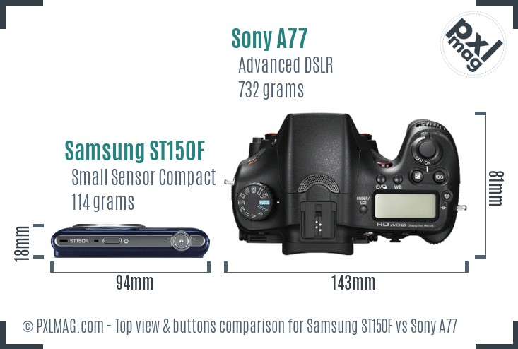 Samsung ST150F vs Sony A77 top view buttons comparison