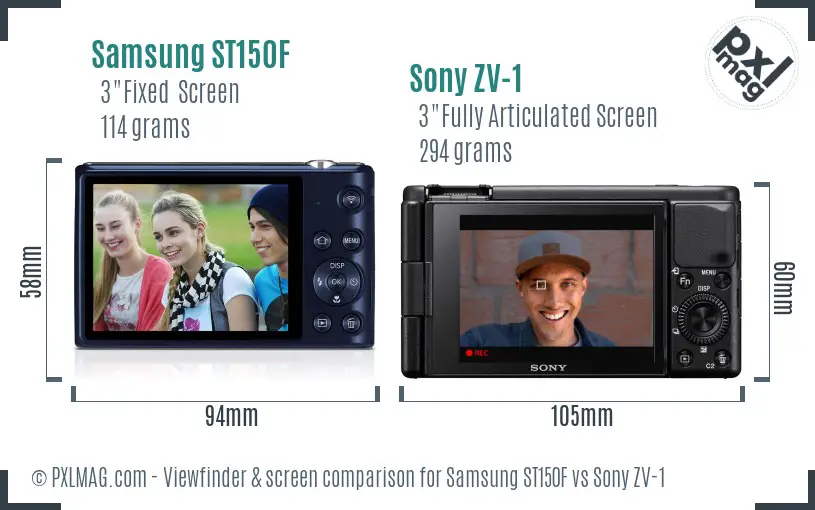 Samsung ST150F vs Sony ZV-1 Screen and Viewfinder comparison Samsung ST150F vs Sony ZV-1 Screen and Viewfinder comparison