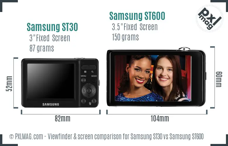 Samsung ST30 vs Samsung ST600 Screen and Viewfinder comparison