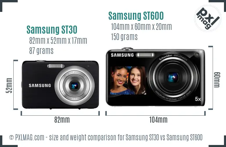 Samsung ST30 vs Samsung ST600 size comparison