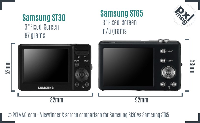 Samsung ST30 vs Samsung ST65 Screen and Viewfinder comparison