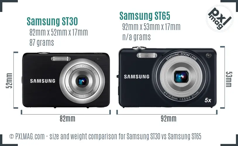Samsung ST30 vs Samsung ST65 size comparison