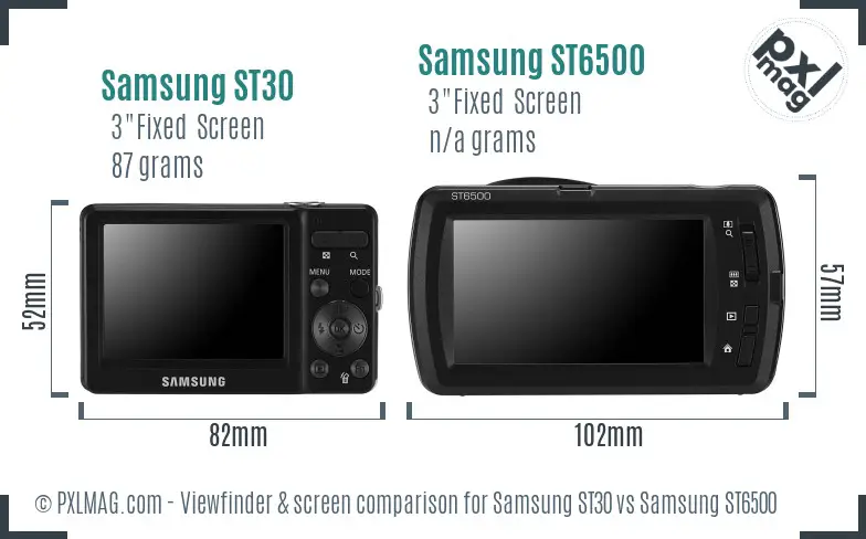 Samsung ST30 vs Samsung ST6500 Screen and Viewfinder comparison