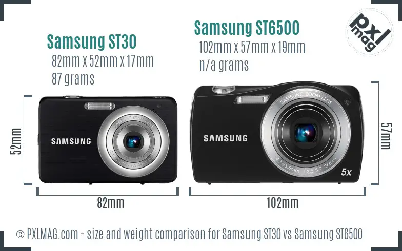 Samsung ST30 vs Samsung ST6500 size comparison