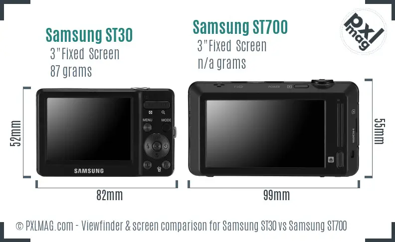 Samsung ST30 vs Samsung ST700 Screen and Viewfinder comparison