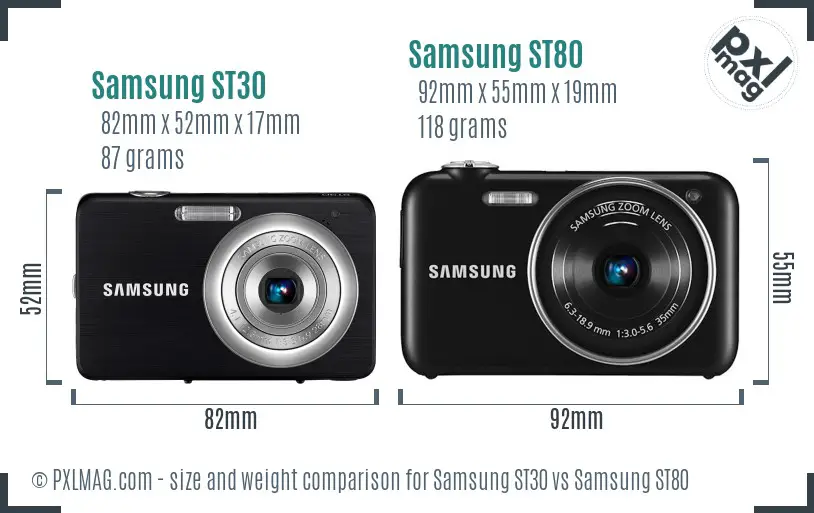 Samsung ST30 vs Samsung ST80 size comparison