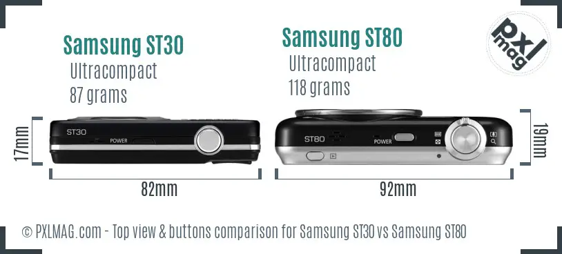 Samsung ST30 vs Samsung ST80 top view buttons comparison