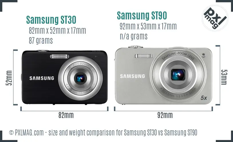 Samsung ST30 vs Samsung ST90 size comparison