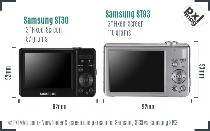 Samsung ST30 vs Samsung ST93 Screen and Viewfinder comparison