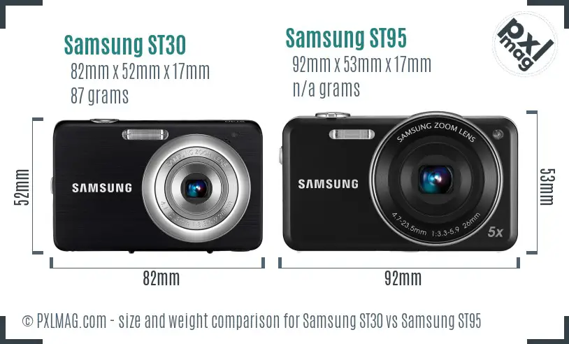 Samsung ST30 vs Samsung ST95 size comparison