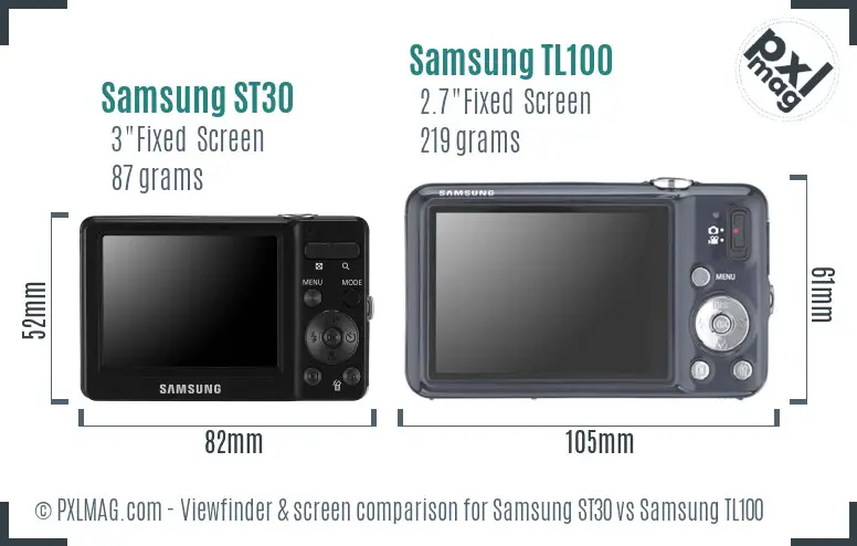 Samsung ST30 vs Samsung TL100 Screen and Viewfinder comparison