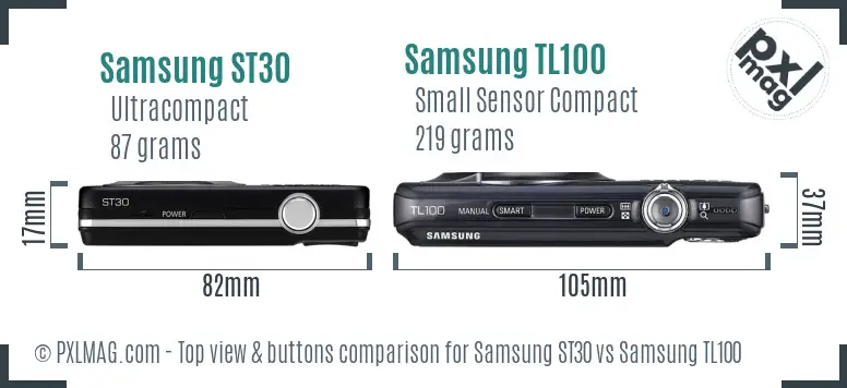 Samsung ST30 vs Samsung TL100 top view buttons comparison