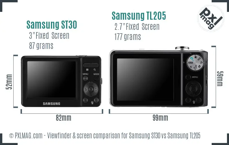Samsung ST30 vs Samsung TL205 Screen and Viewfinder comparison