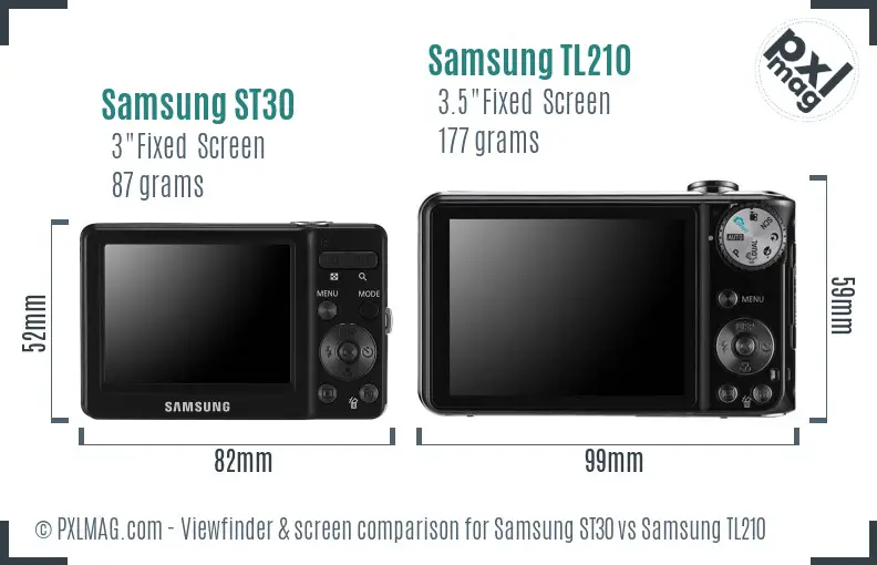 Samsung ST30 vs Samsung TL210 Screen and Viewfinder comparison