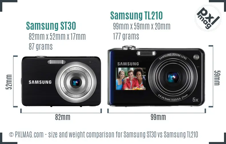 Samsung ST30 vs Samsung TL210 size comparison