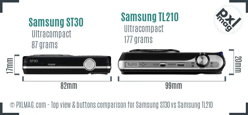 Samsung ST30 vs Samsung TL210 top view buttons comparison