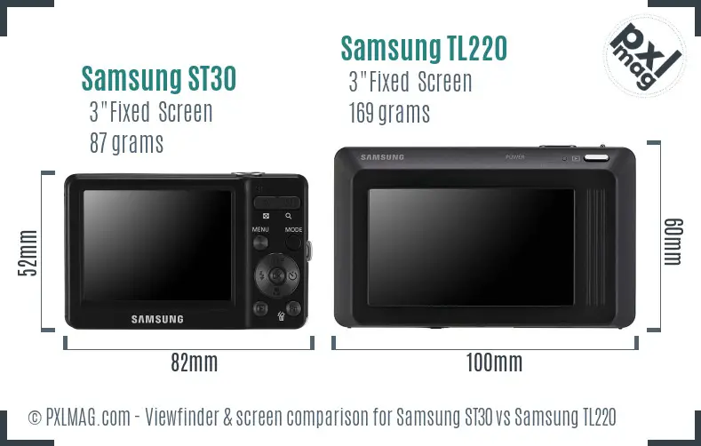 Samsung ST30 vs Samsung TL220 Screen and Viewfinder comparison