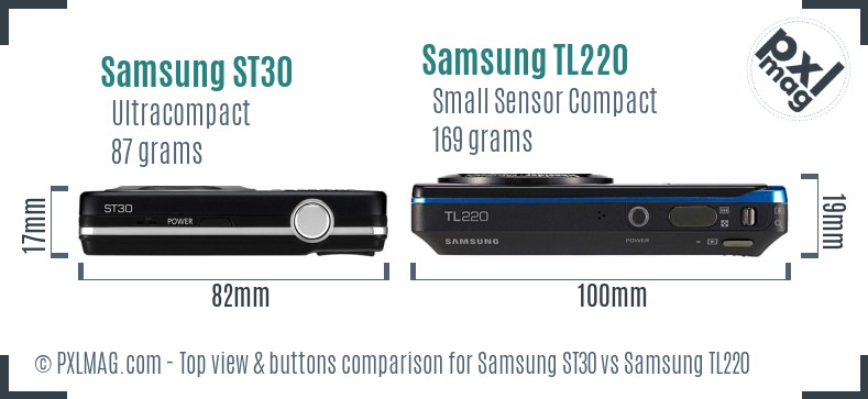 Samsung ST30 vs Samsung TL220 top view buttons comparison