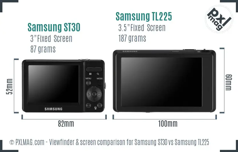Samsung ST30 vs Samsung TL225 Screen and Viewfinder comparison