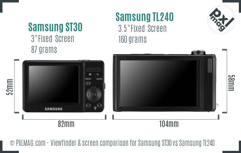 Samsung ST30 vs Samsung TL240 Screen and Viewfinder comparison