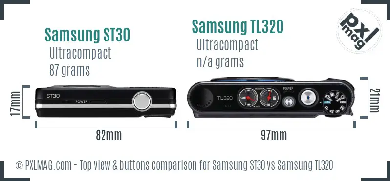 Samsung ST30 vs Samsung TL320 top view buttons comparison