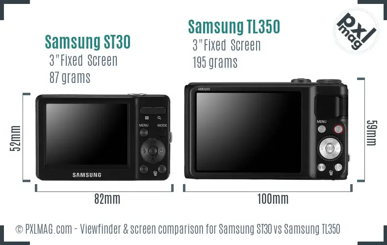 Samsung ST30 vs Samsung TL350 Screen and Viewfinder comparison