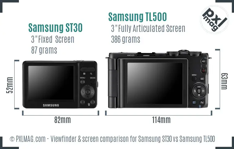 Samsung ST30 vs Samsung TL500 Screen and Viewfinder comparison