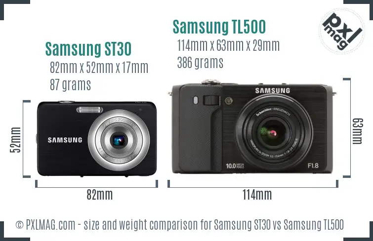 Samsung ST30 vs Samsung TL500 size comparison