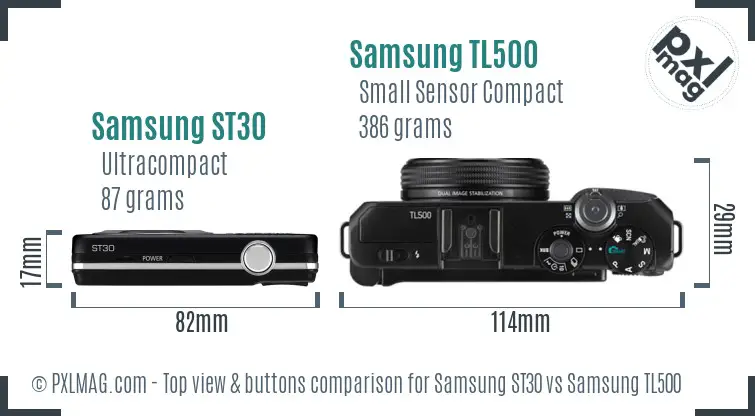 Samsung ST30 vs Samsung TL500 top view buttons comparison