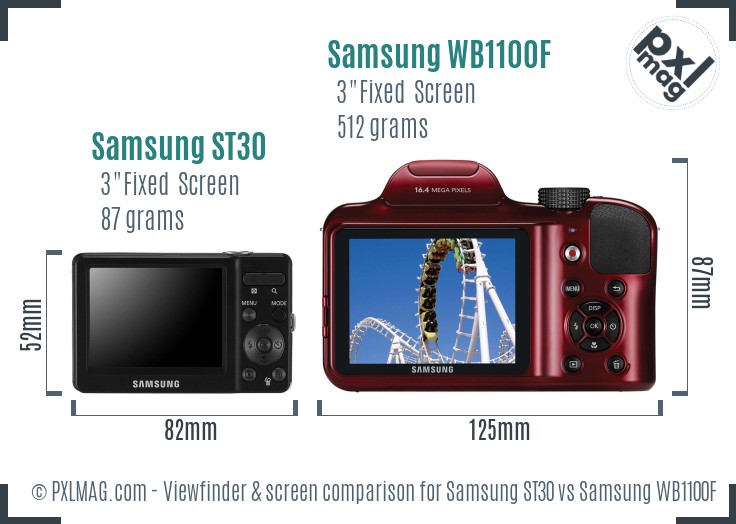 Samsung ST30 vs Samsung WB1100F Screen and Viewfinder comparison