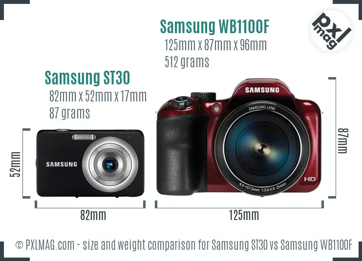 Samsung ST30 vs Samsung WB1100F size comparison