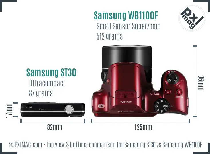 Samsung ST30 vs Samsung WB1100F top view buttons comparison