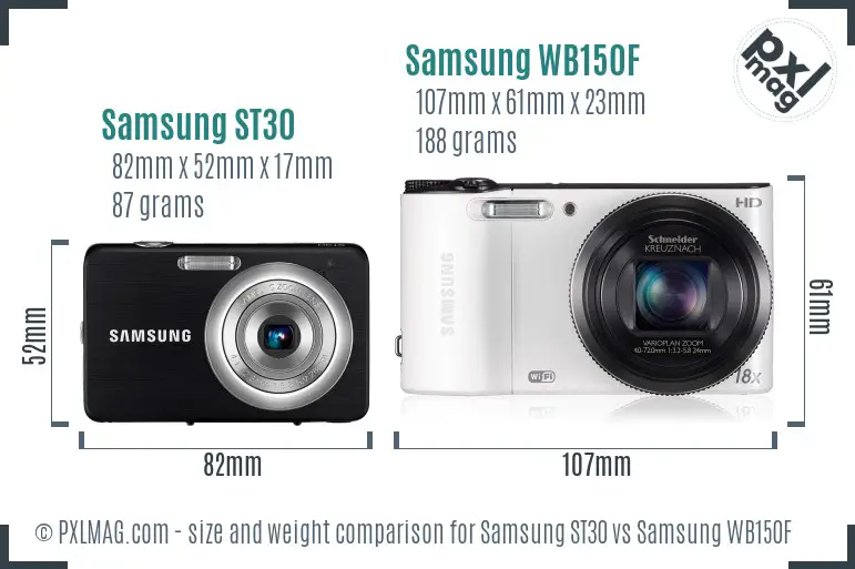Samsung ST30 vs Samsung WB150F size comparison