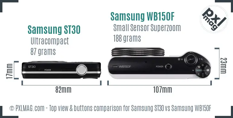 Samsung ST30 vs Samsung WB150F top view buttons comparison