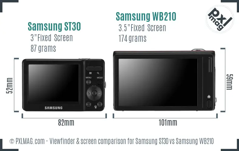 Samsung ST30 vs Samsung WB210 Screen and Viewfinder comparison